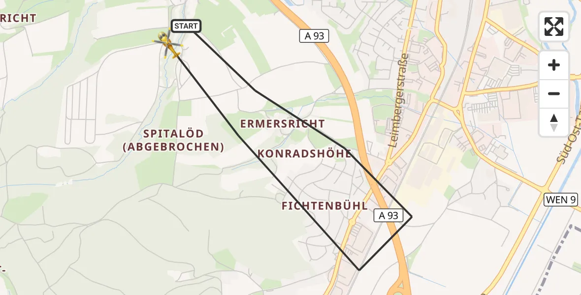 Flugroute Rettungshubschrauber Weiden i.d.OPf. - Weiden i.d.OPf., 17 Mai 2026, 11:12