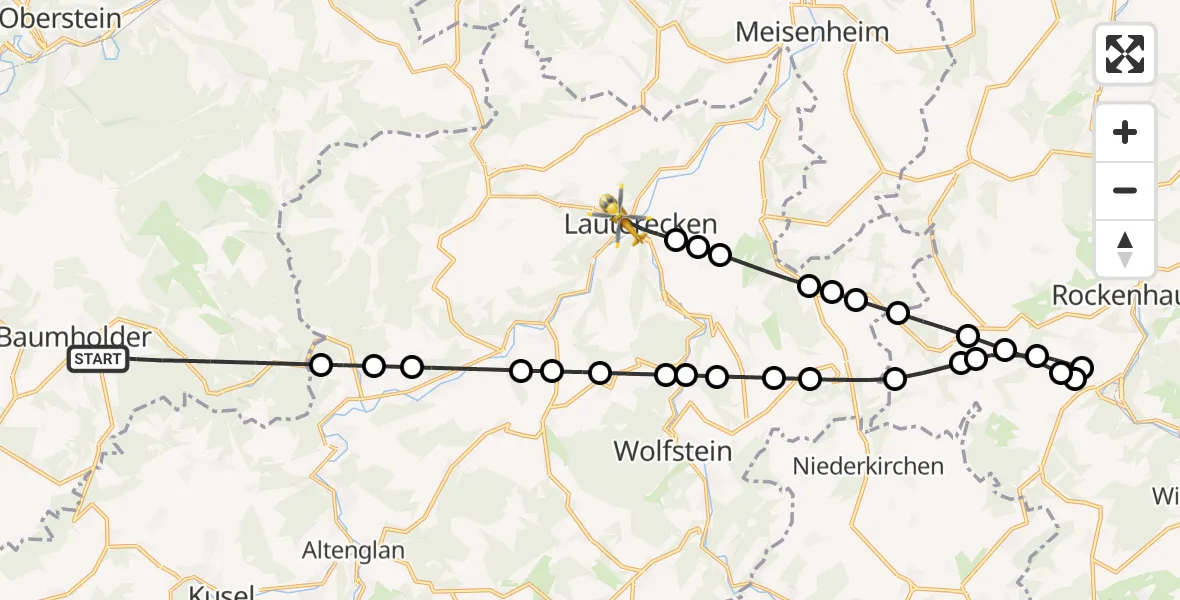 Flugroute Rettungshubschrauber Baumholder - Lauterecken, 17 Mai 2026, 11:16