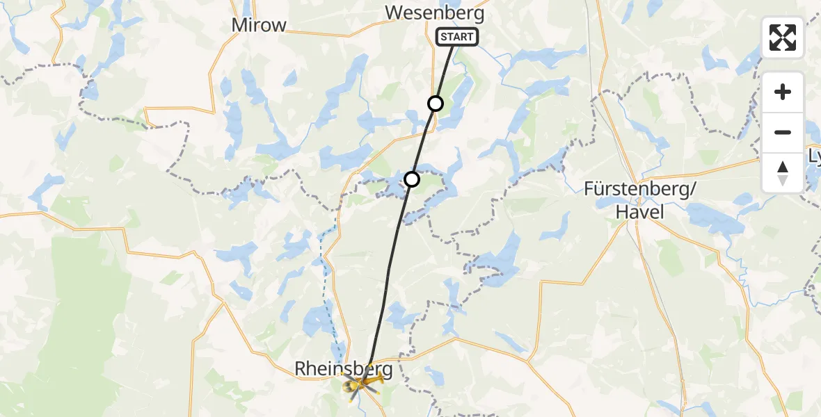 Flugroute Rettungshubschrauber Wesenberg - Rheinsberg, 17 Mai 2026, 11:20