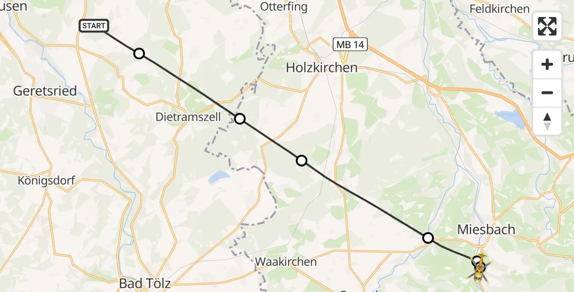 Flugroute Rettungshubschrauber Egling - Agatharied Hospital, 17 Mai 2026, 11:21