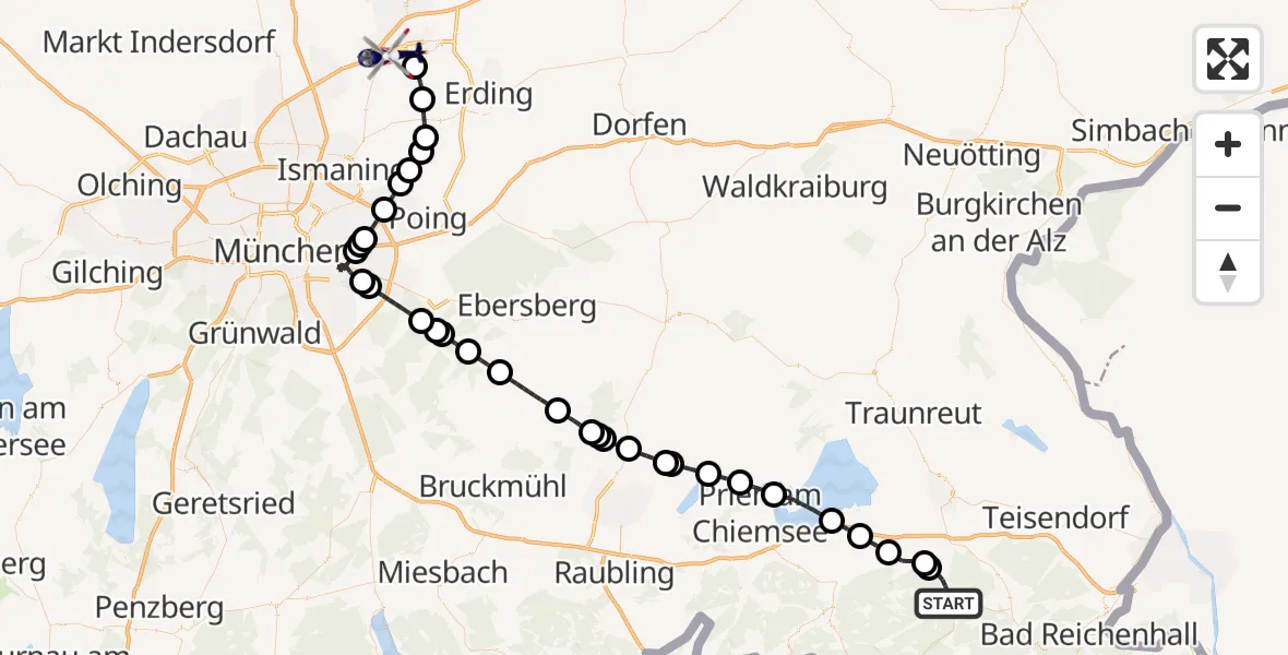 Flugroute Polizeihubschrauber Ruhpolding - München Flughafen, 17 Mai 2026, 11:47