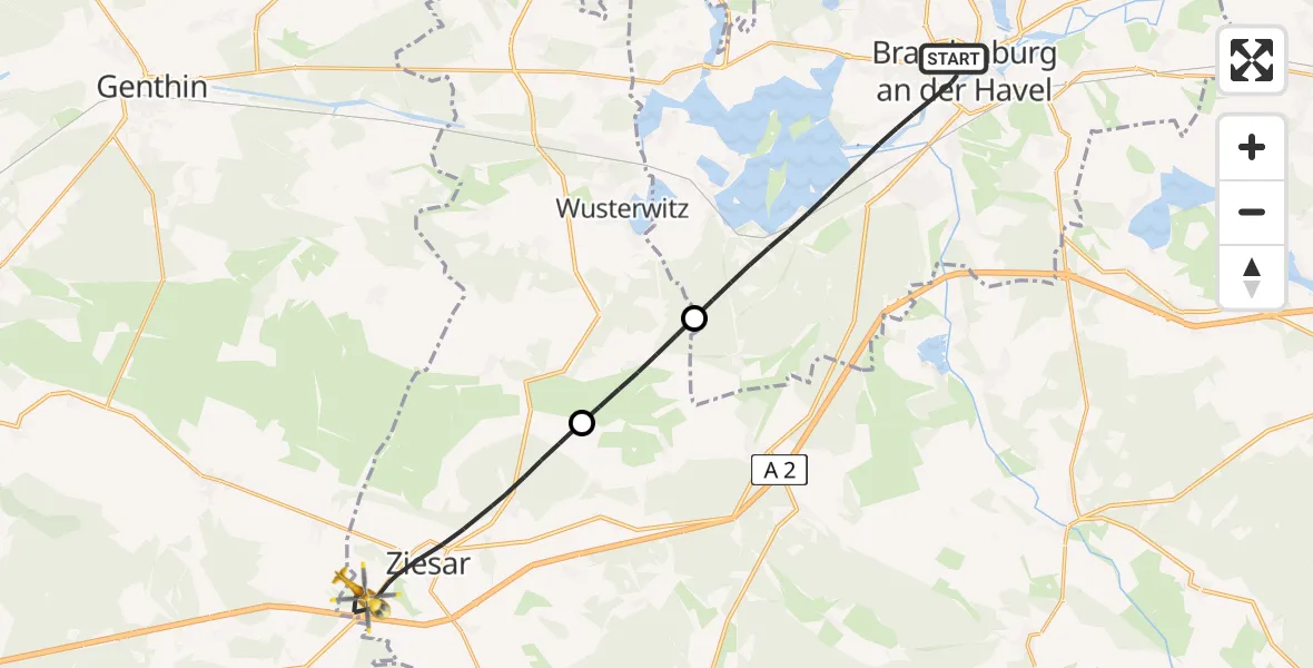 Flugroute Rettungshubschrauber Brandenburg an der Havel - Ziesar, 17 Mai 2026, 11:47