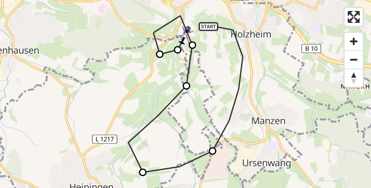 Flugroute Polizeihubschrauber Göppingen - Göppingen, 17 Mai 2026, 11:53