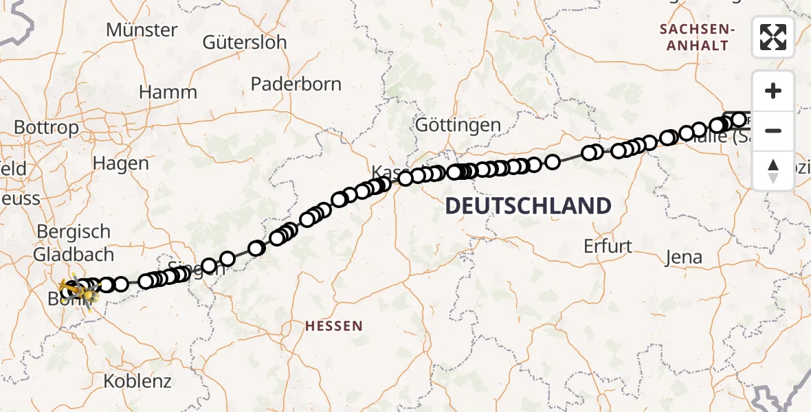 Flugroute Rettungshubschrauber Landsberg - Bonn-Hangelar Flugplatz, 17 Mai 2026, 12:03