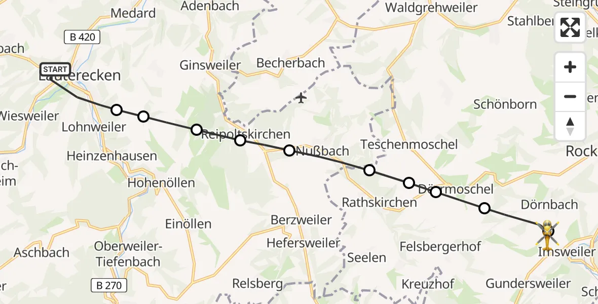 Flugroute Rettungshubschrauber Lauterecken - Imsweiler UL, 17 Mai 2026, 12:03