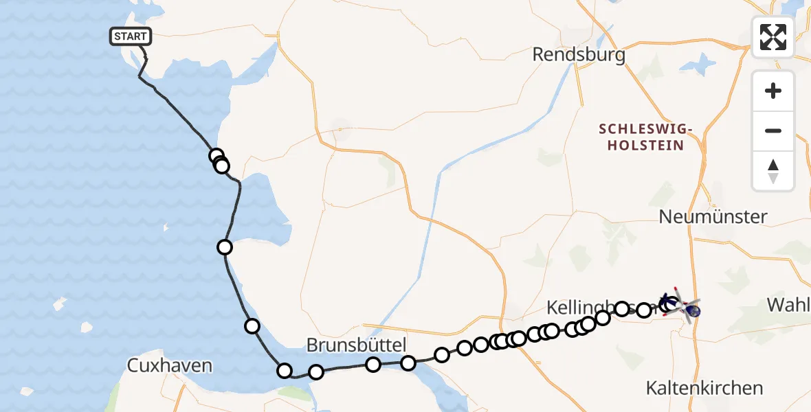 Flugroute Polizeihubschrauber Sankt Peter-Ording - Wiemersdorf, 17 Mai 2026, 12:05