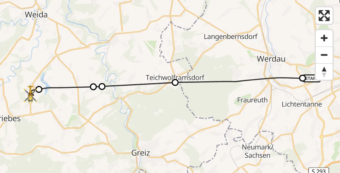 Flugroute Rettungshubschrauber ADAC Air Rescue Station Zwickau Hubschrauberlandeplatz - Hohenleuben, 17 Mai 2026, 12:07
