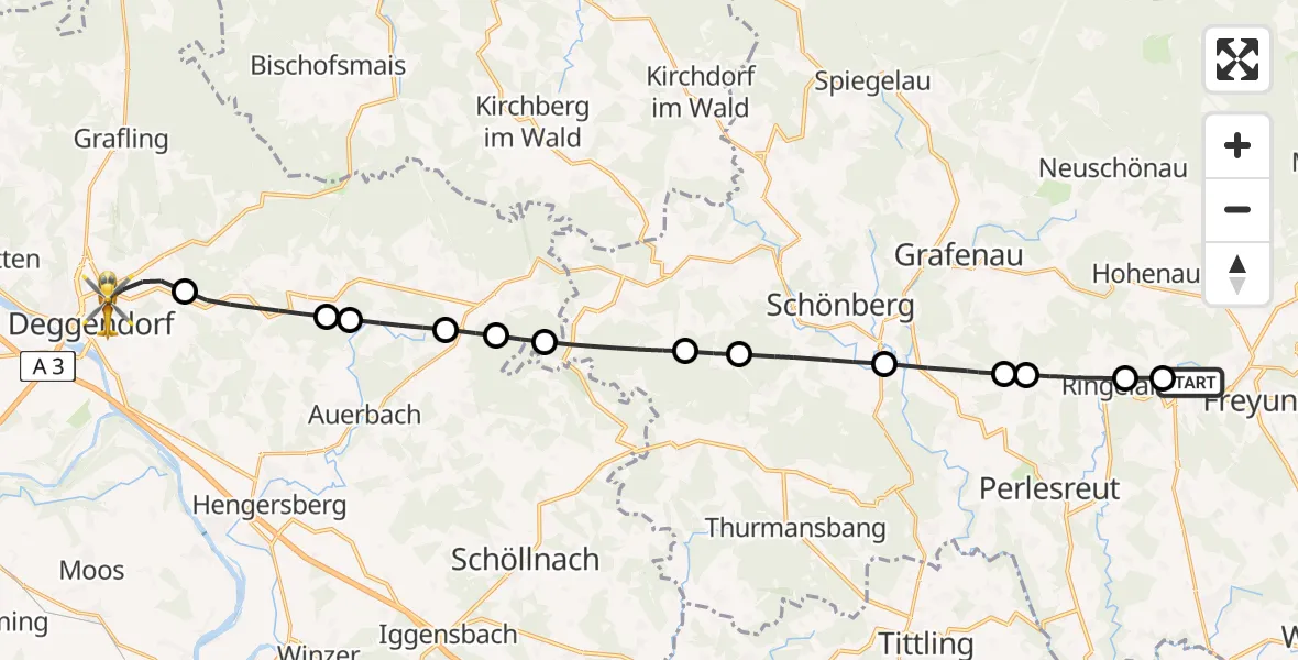 Flugroute Rettungshubschrauber Freyung - Deggendorf, 17 Mai 2026, 12:13
