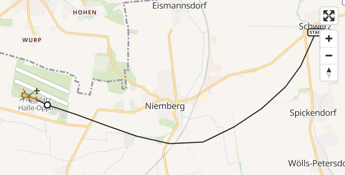Flugroute Rettungshubschrauber Landsberg - Halle-Oppin Flugplatz, 17 Mai 2026, 12:16