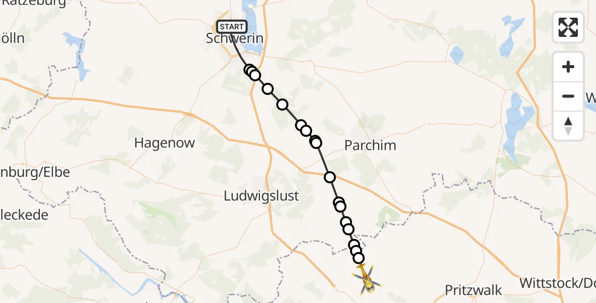 Flugroute Rettungshubschrauber Schwerin - Karstädt, 17 Mai 2026, 12:18
