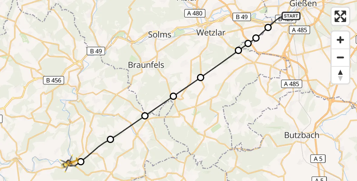 Flugroute Rettungshubschrauber Gießen - Villmar, 17 Mai 2026, 12:28