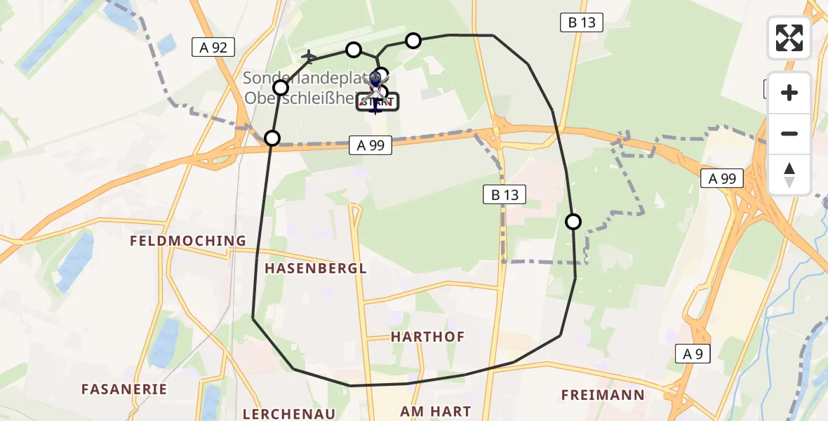 Flugroute Polizeihubschrauber Oberschleißheim - Oberschleißheim, 17 Mai 2026, 12:31