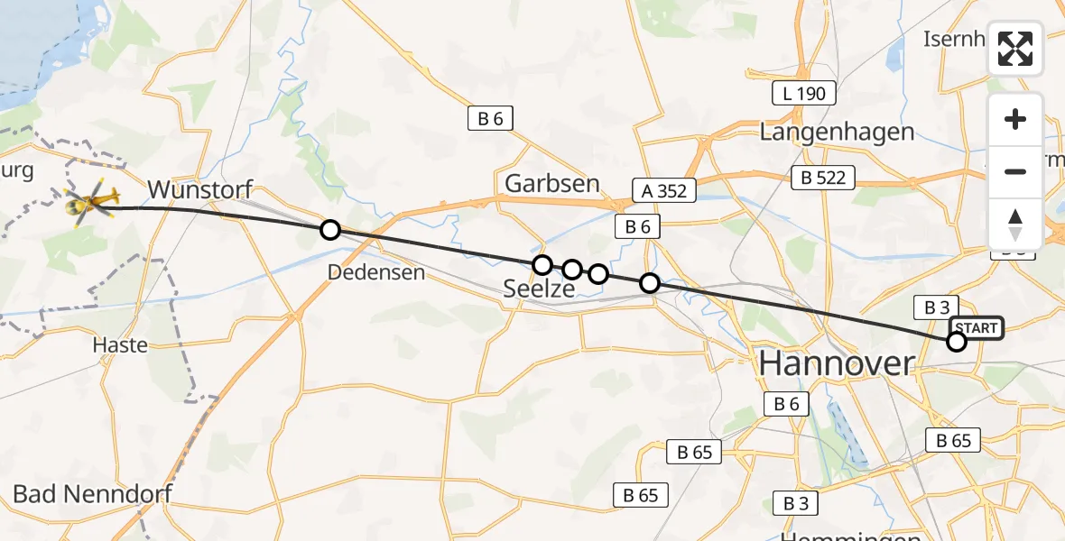 Flugroute Rettungshubschrauber Hannover Luftrettung Hubschrauberlandeplatz (Christoph 4) - Wunstorf, 17 Mai 2026, 12:32