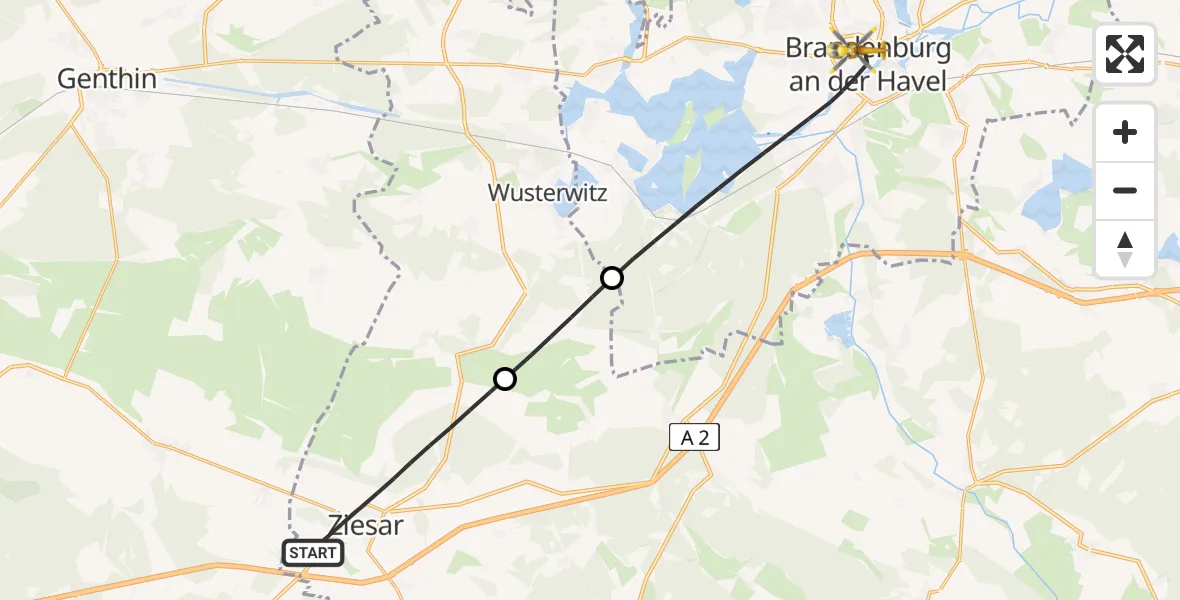 Flugroute Rettungshubschrauber Ziesar - Brandenburg an der Havel, 17 Mai 2026, 12:32