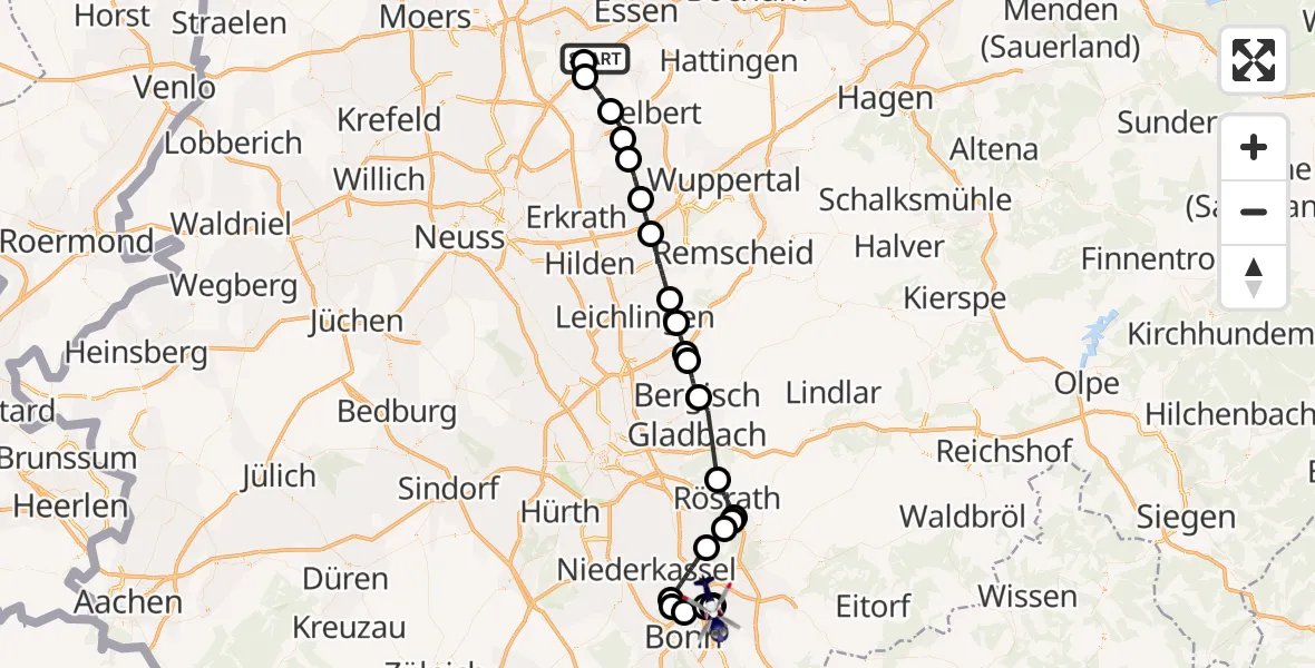 Flugroute Polizeihubschrauber Essen-Mülheim Flughafen - Sankt Augustin, 17 Mai 2026, 12:32