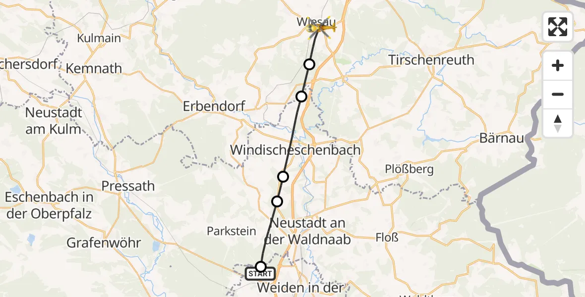 Flugroute Rettungshubschrauber Weiden i.d.OPf. - Wiesau, 17 Mai 2026, 12:40