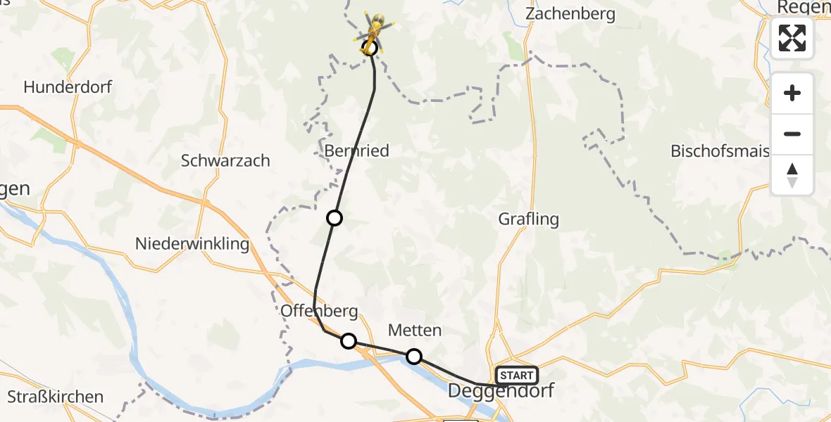 Flugroute Rettungshubschrauber Deggendorf - Achslach, 17 Mai 2026, 12:41