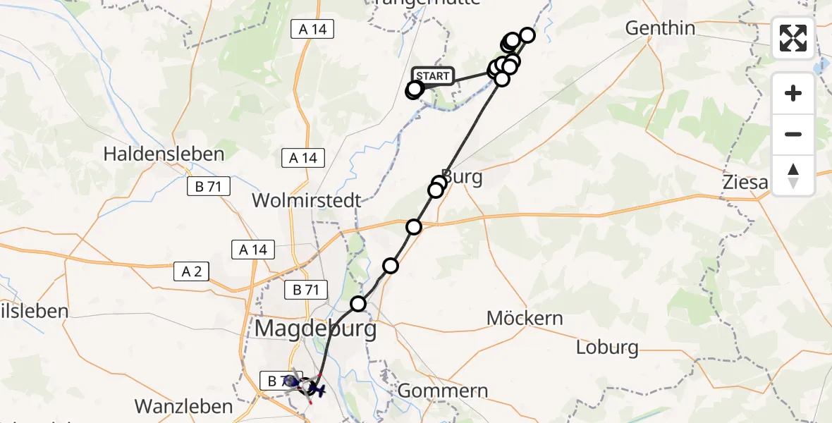 Flugroute Polizeihubschrauber Angern - Magdeburg, 17 Mai 2026, 12:45