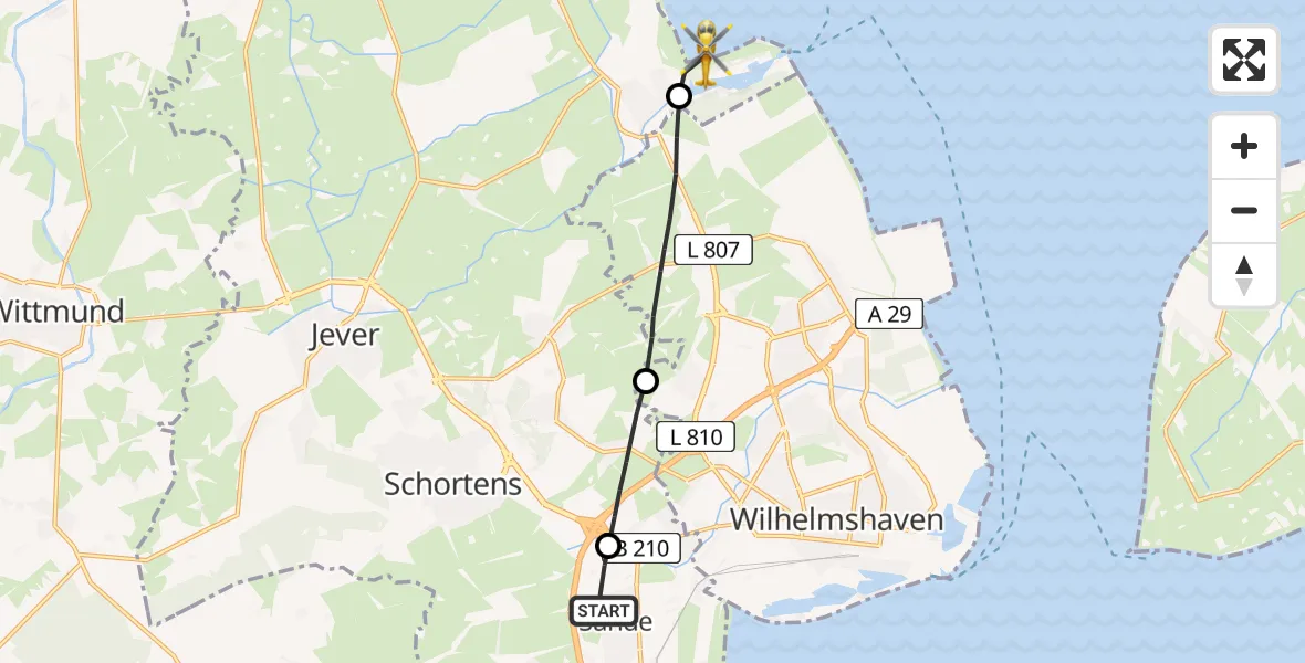 Flugroute Rettungshubschrauber Sande - Wangerland, 17 Mai 2026, 12:45