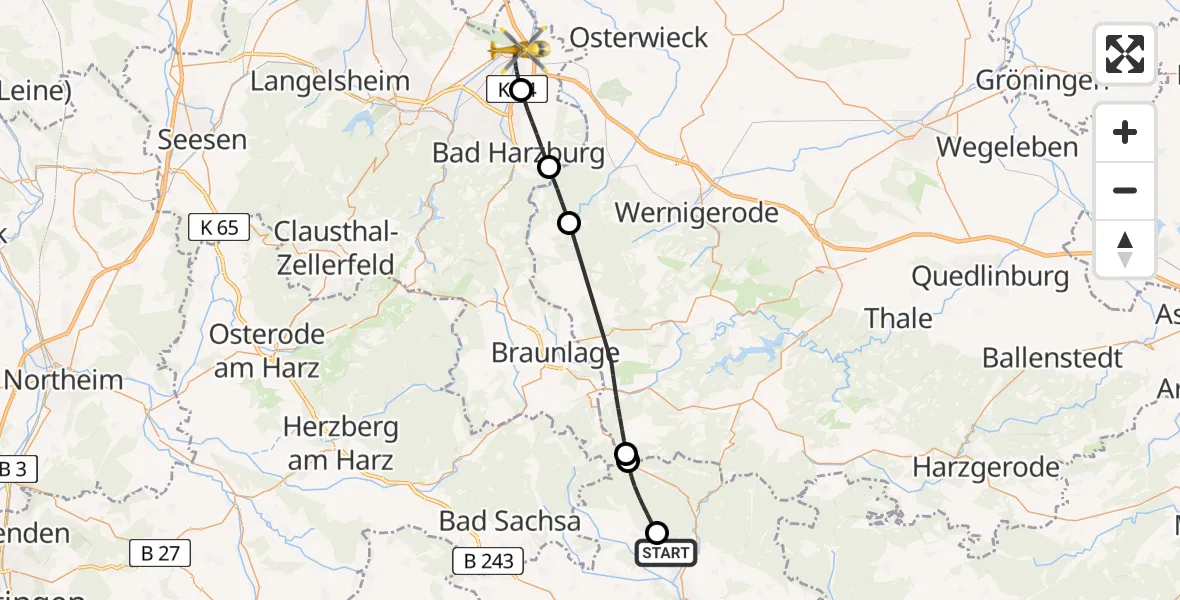 Flugroute Rettungshubschrauber Harztor - Goslar, 17 Mai 2026, 12:47