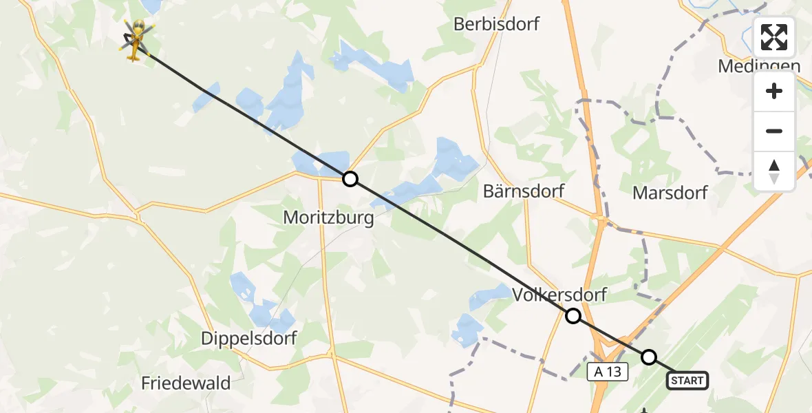 Flugroute Rettungshubschrauber Dresden Bundespolizei Hubschrauberlandeplatz - Moritzburg, 17 Mai 2026, 13:00