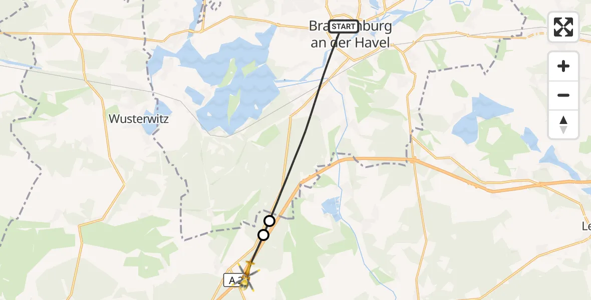 Flugroute Rettungshubschrauber Brandenburg an der Havel - Wenzlow, 17 Mai 2026, 13:14