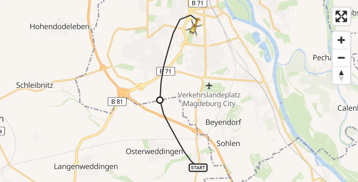 Flugroute Rettungshubschrauber Sülzetal - Magdeburg, 17 Mai 2026, 13:31