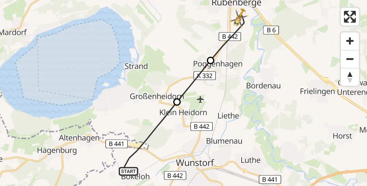 Flugroute Rettungshubschrauber Wunstorf - Neustadt am Rübenberge, 17 Mai 2026, 13:33