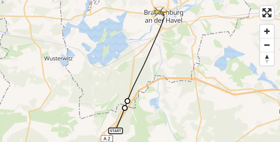 Flugroute Rettungshubschrauber Wenzlow - Brandenburg an der Havel, 17 Mai 2026, 13:40