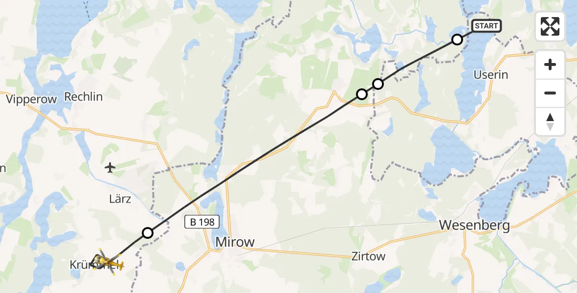 Flugroute Rettungshubschrauber Userin - Lärz, 17 Mai 2026, 13:55