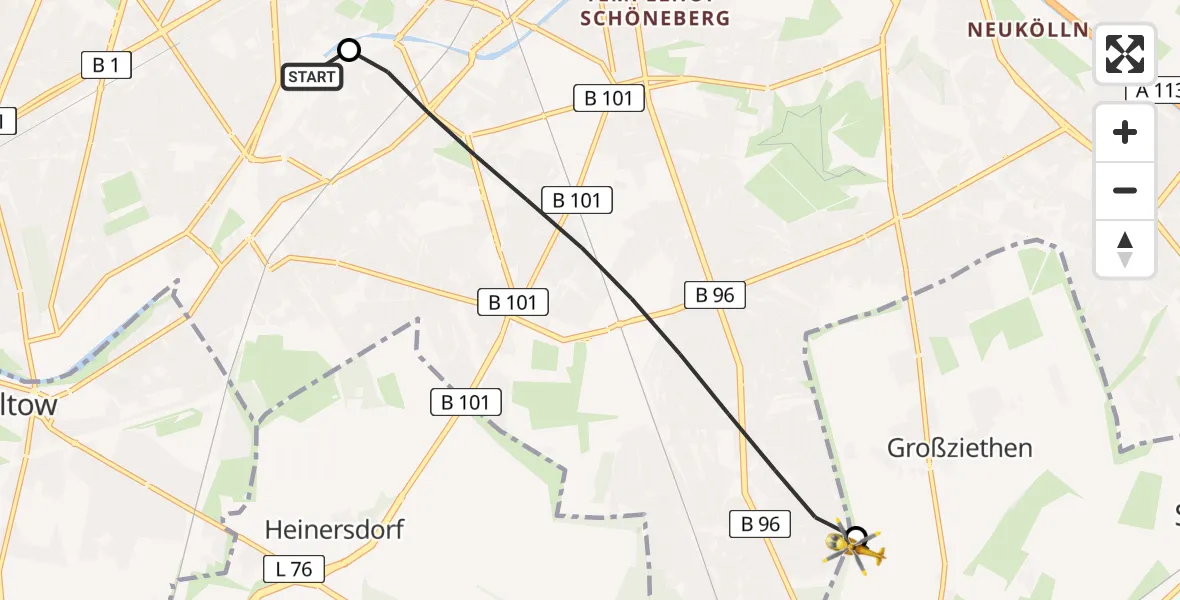 Flugroute Rettungshubschrauber Charité Clinic Benjamin Franklin Campus - Schönefeld, 17 Mai 2026, 14:06