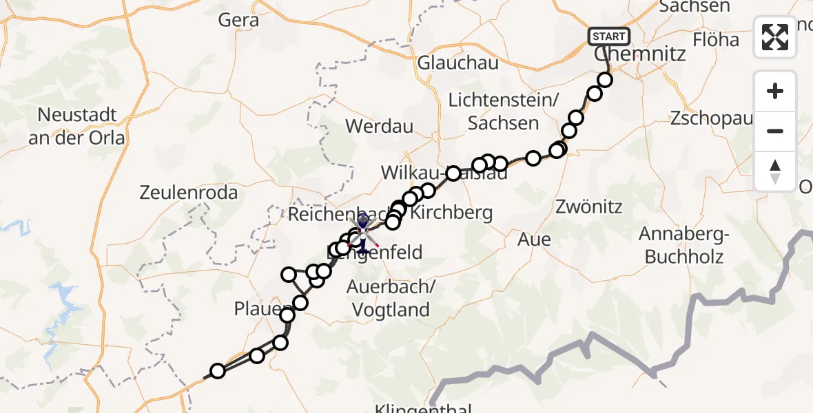 Flugroute Polizeihubschrauber Chemnitz - Lengenfeld, 17 Mai 2026, 14:08