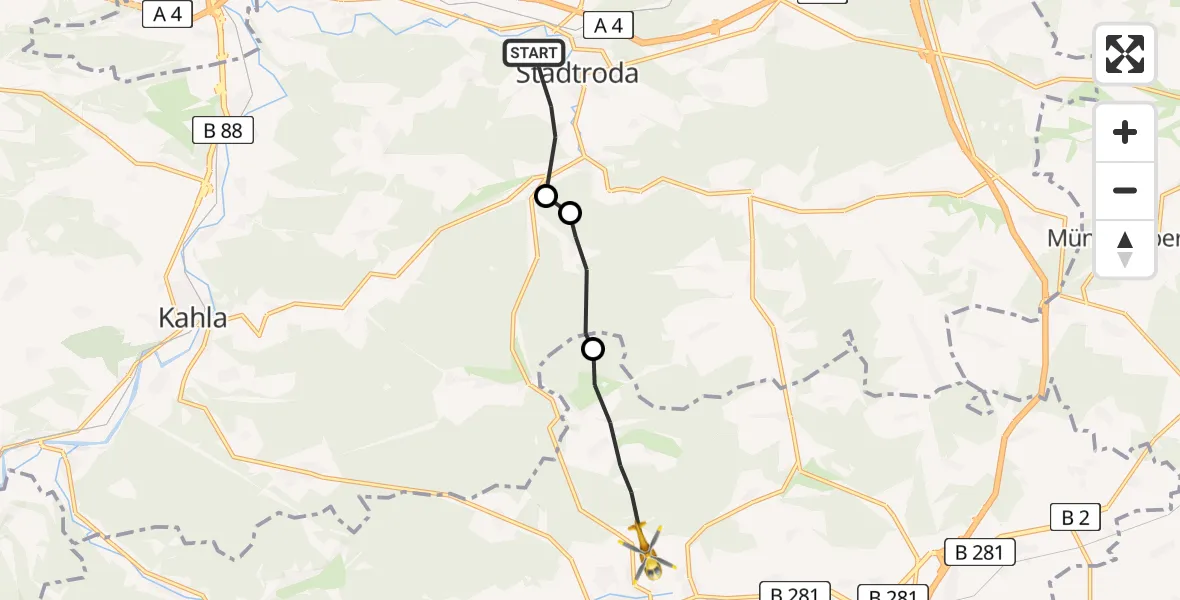 Flugroute Rettungshubschrauber Stadtroda - Neustadt an der Orla, 17 Mai 2026, 14:14