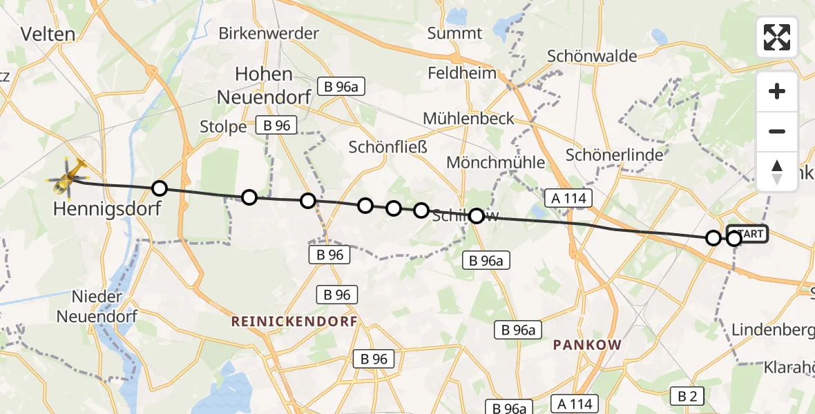 Flugroute Rettungshubschrauber Helios Clinic Berlin-Buch - Hennigsdorf, 17 Mai 2026, 14:26