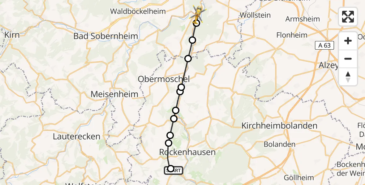 Flugroute Rettungshubschrauber Imsweiler UL - Bad Kreuznach, 17 Mai 2026, 14:50