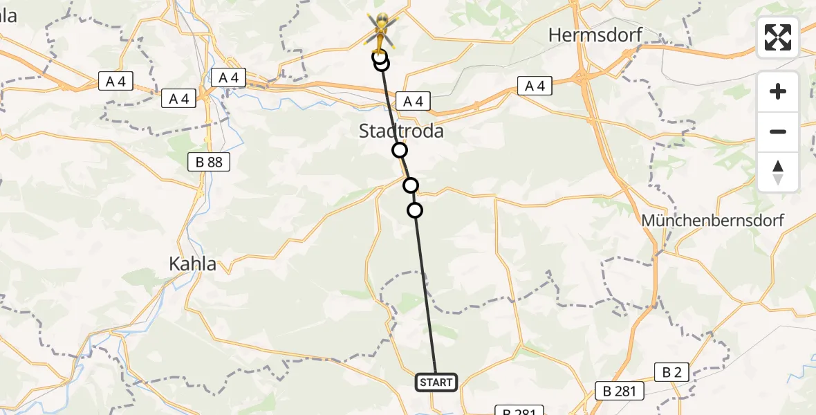 Flugroute Rettungshubschrauber Neustadt an der Orla - Schlöben, 17 Mai 2026, 14:54