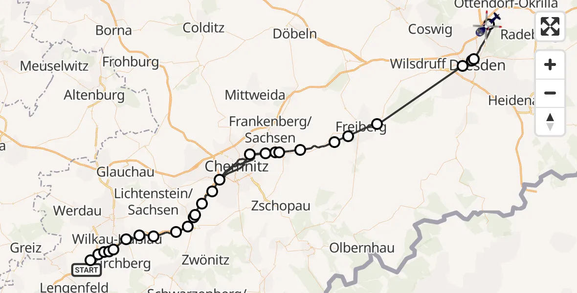 Flugroute Polizeihubschrauber Lengenfeld - Dresden Bundespolizei Hubschrauberlandeplatz, 17 Mai 2026, 14:55