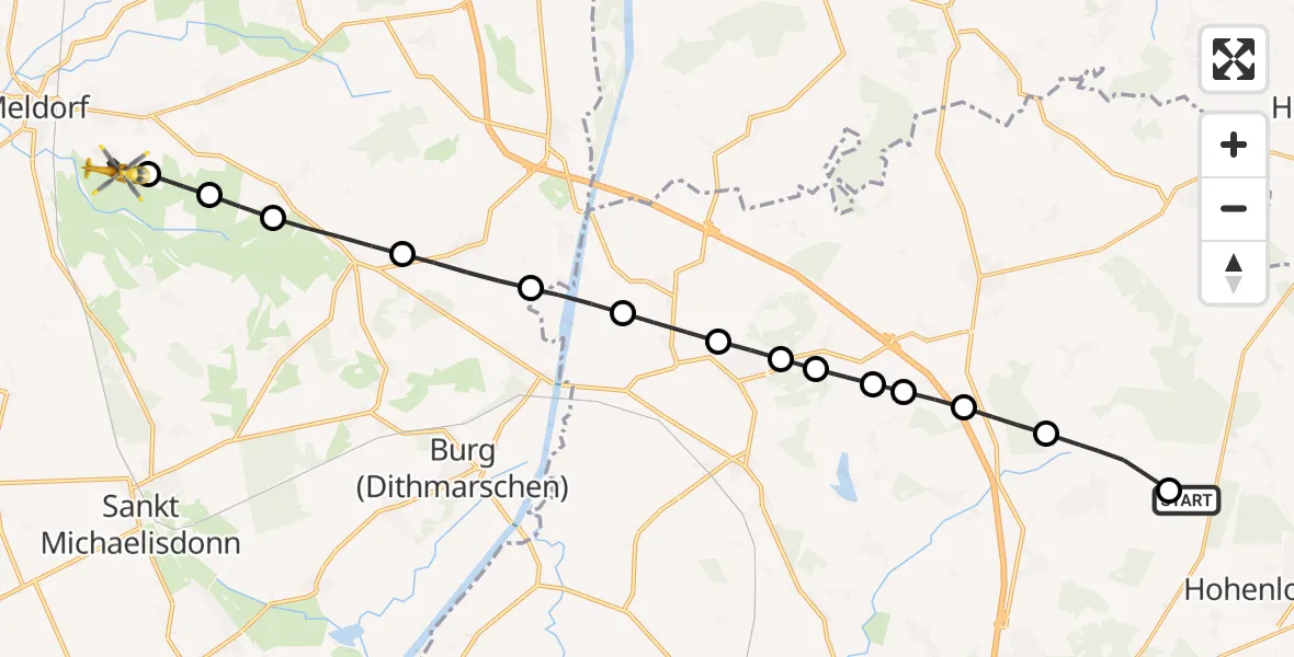 Flugroute Rettungshubschrauber Itzehoe Hungriger Wolf Flugplatz - Wolmersdorf, 17 Mai 2026, 15:00