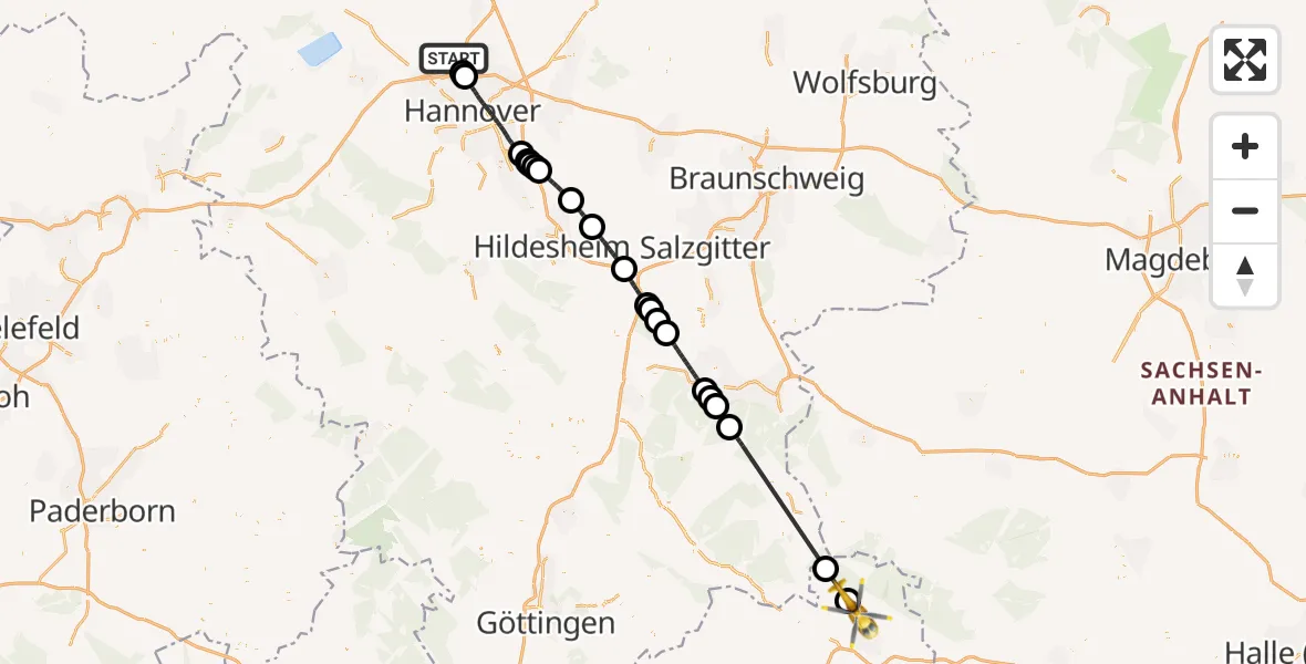 Flugroute Rettungshubschrauber Flughafen Hannover - Harztor, 17 Mai 2026, 15:01