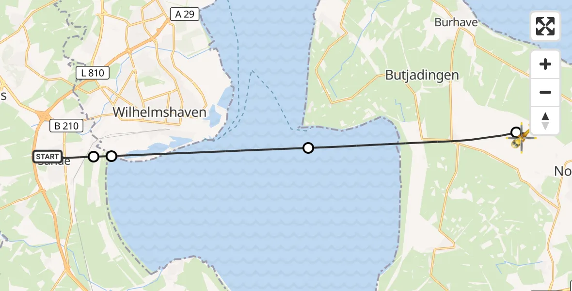 Flugroute Rettungshubschrauber Sande - Nordenham, 17 Mai 2026, 15:10