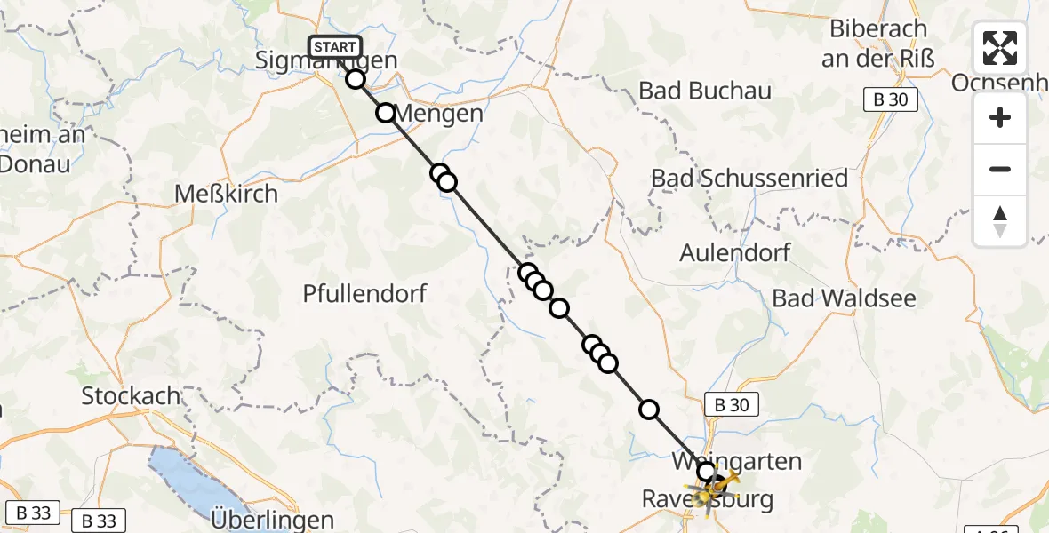Flugroute Rettungshubschrauber Sigmaringen - Sankt Elisabeth Hospital, 17 Mai 2026, 15:16