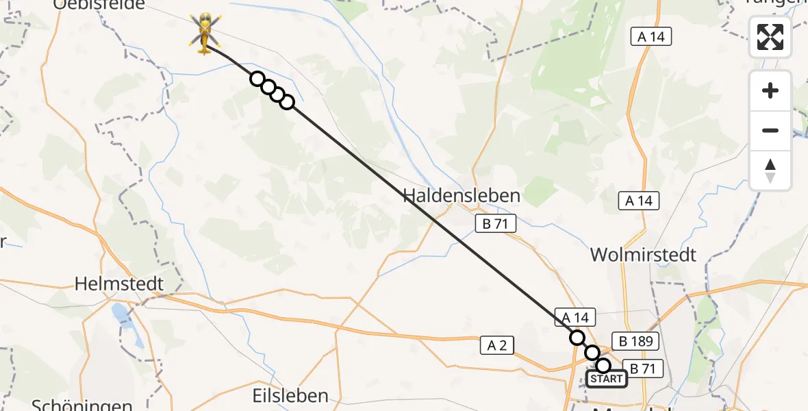 Flugroute Rettungshubschrauber Magdeburg Hospital - Oebisfelde-Weferlingen, 17 Mai 2026, 15:28