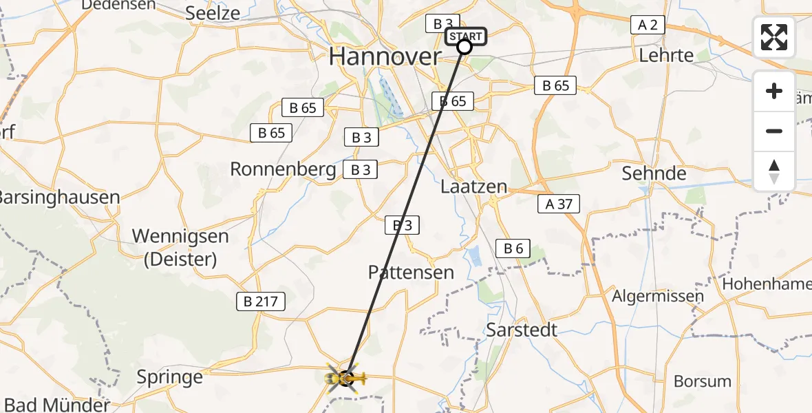 Flugroute Rettungshubschrauber Hannover Luftrettung Hubschrauberlandeplatz (Christoph 4) - Springe, 17 Mai 2026, 15:29