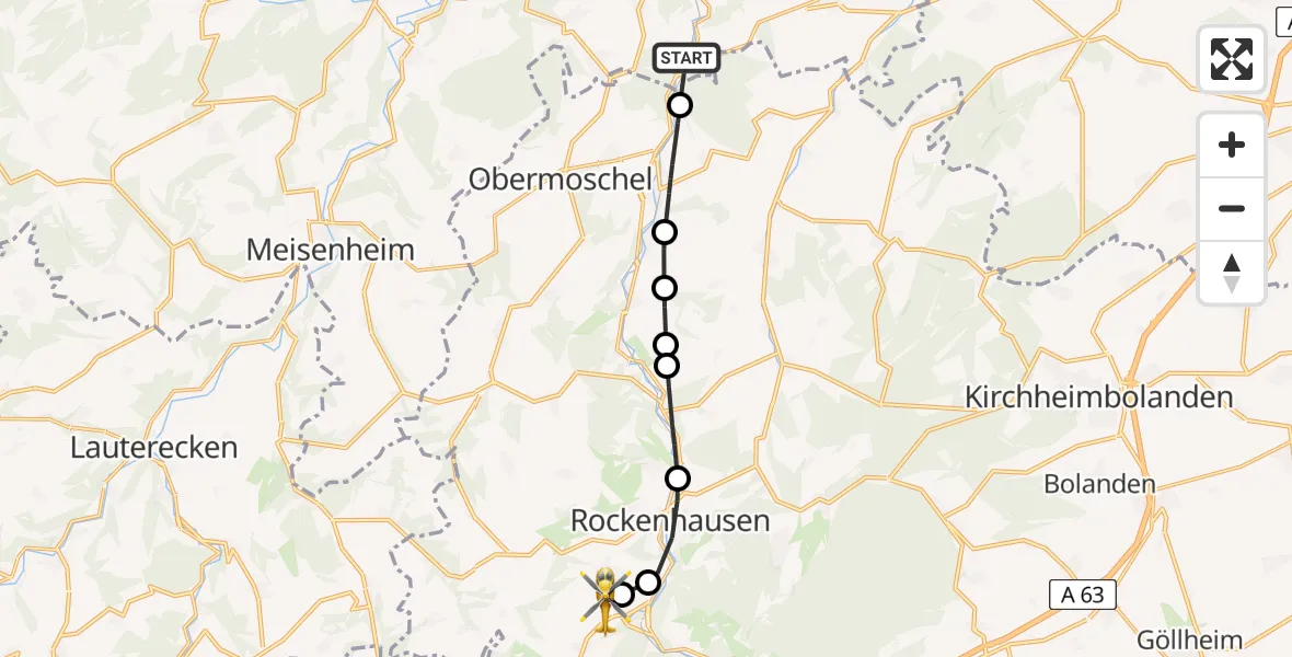 Flugroute Rettungshubschrauber Hochstätten - Imsweiler UL, 17 Mai 2026, 15:37