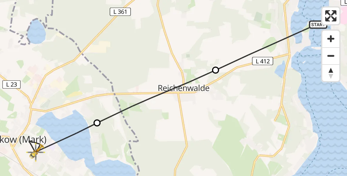 Flugroute Rettungshubschrauber Bad Saarow - Storkow (Mark), 17 Mai 2026, 15:40