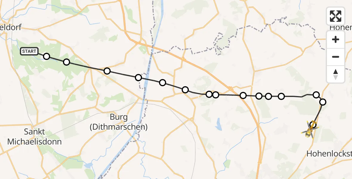 Flugroute Rettungshubschrauber Wolmersdorf - Itzehoe Hungriger Wolf Flugplatz, 17 Mai 2026, 15:42
