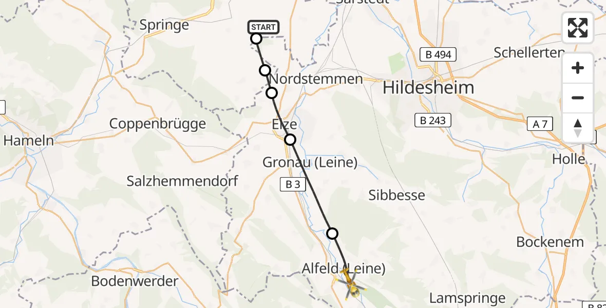 Flugroute Rettungshubschrauber Springe - Alfeld (Leine), 17 Mai 2026, 15:50