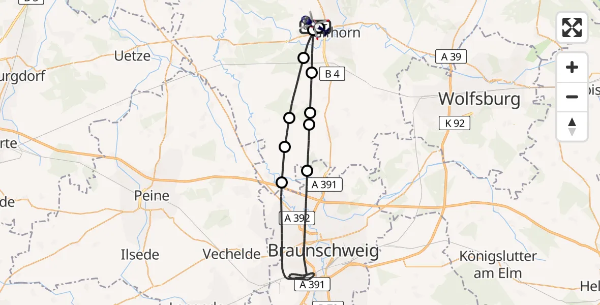 Flugroute Polizeihubschrauber Gifhorn Bundespolizei Hubschrauberlandeplatz - Gifhorn Bundespolizei Hubschrauberlandeplatz, 17 Mai 2026, 16:01
