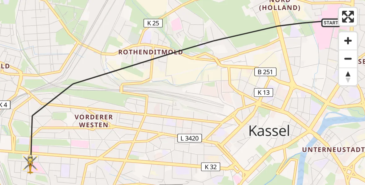 Flugroute Rettungshubschrauber Kassel - Kassel, 17 Mai 2026, 16:02