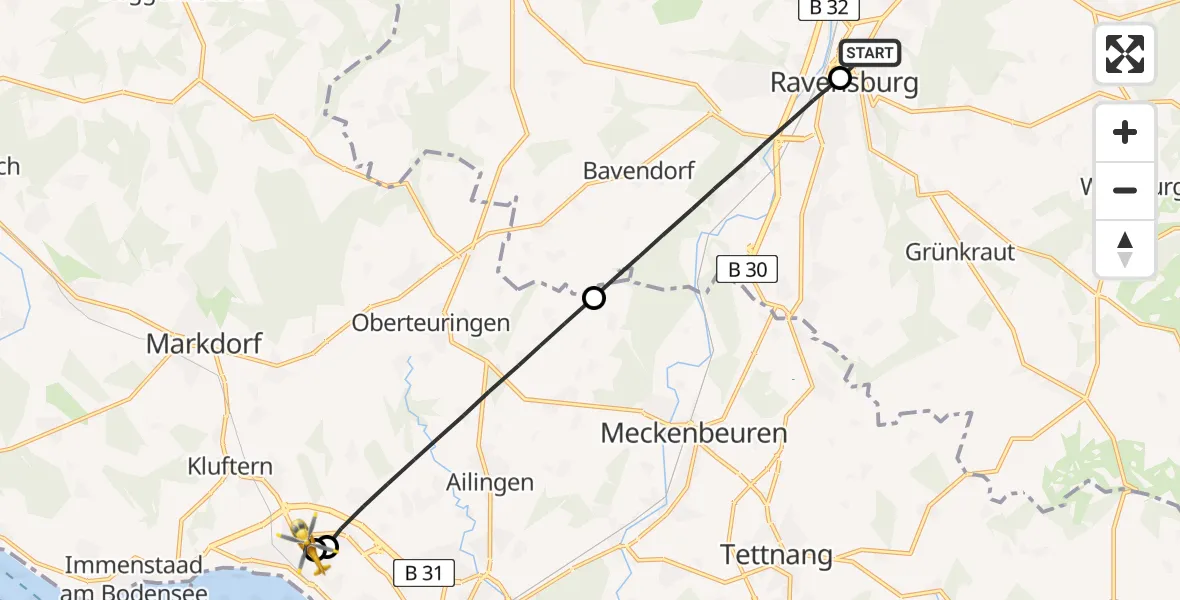Flugroute Rettungshubschrauber Sankt Elisabeth Hospital - Friedrichshafen Hospital, 17 Mai 2026, 16:03